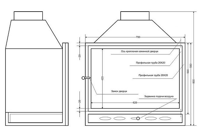 Чертеж корпуса камина