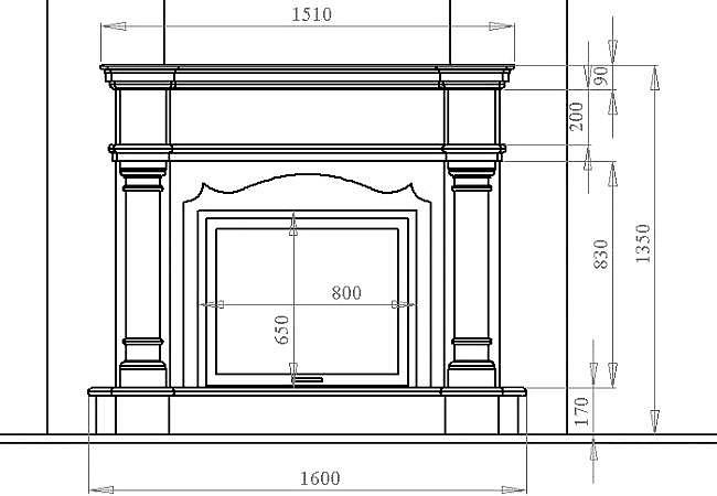 Чертеж камина с порталом